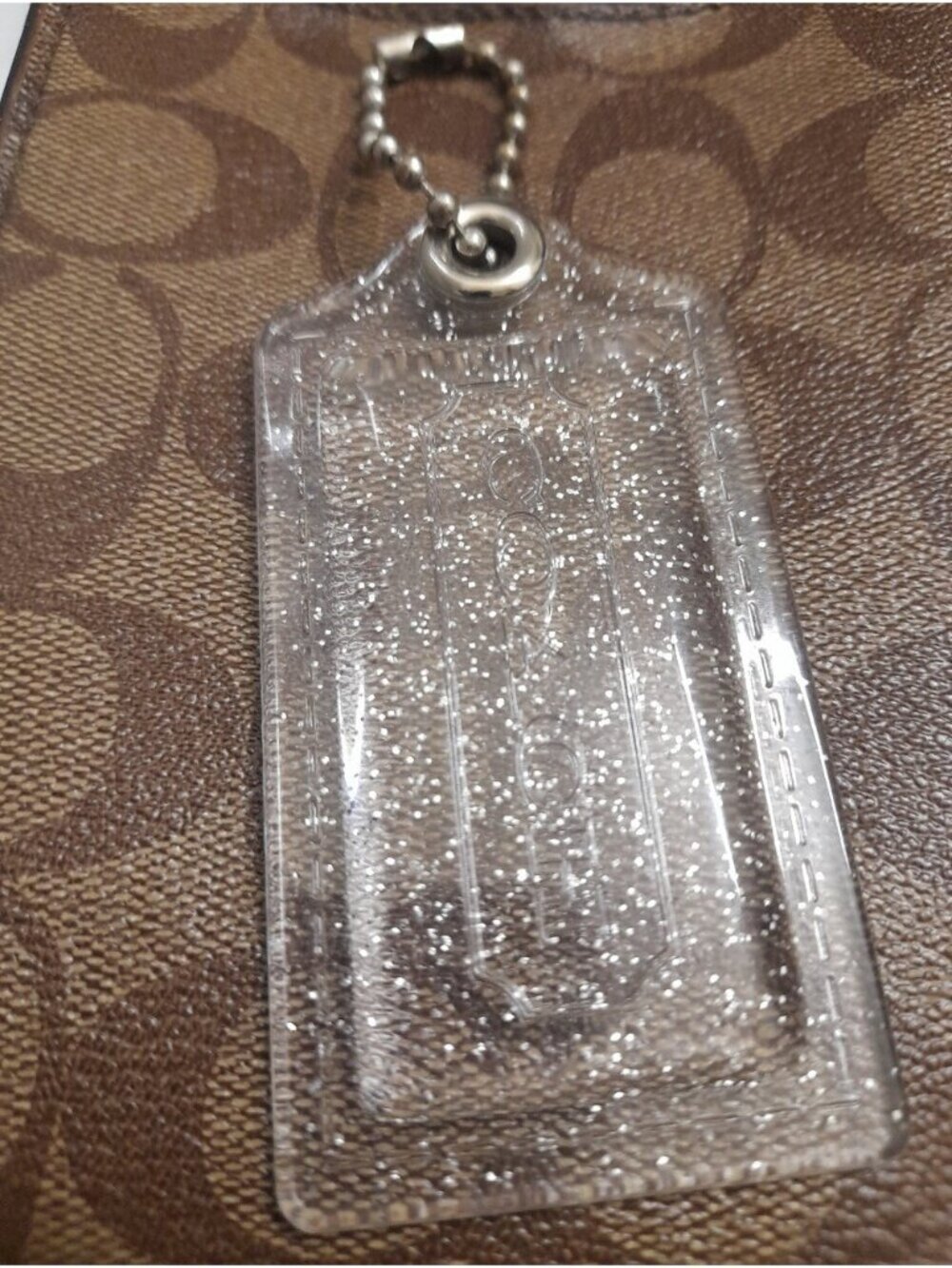 Coach Clear Glitter Hang Tag Bag Charm Y2K